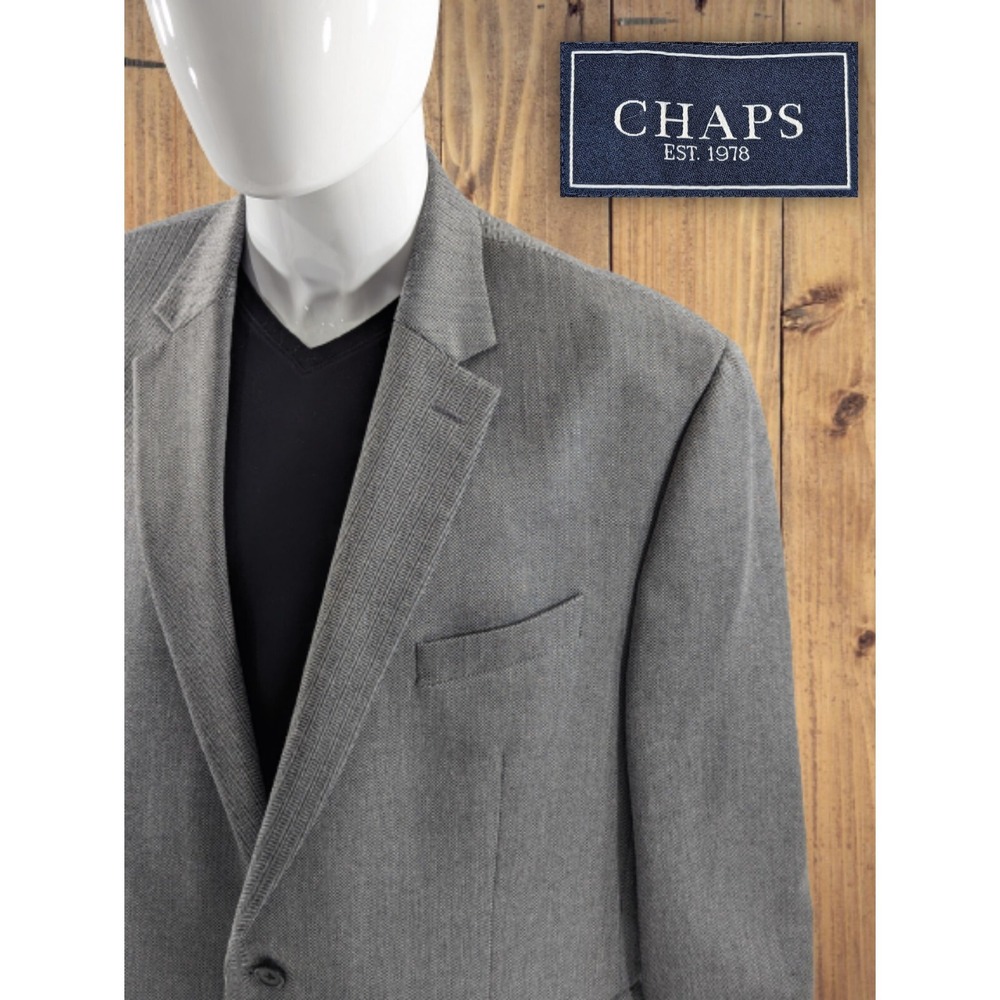 Chaps Ralph Lauren Blazer Sports Suit Jacket Polyester Blend 48R Herringbone